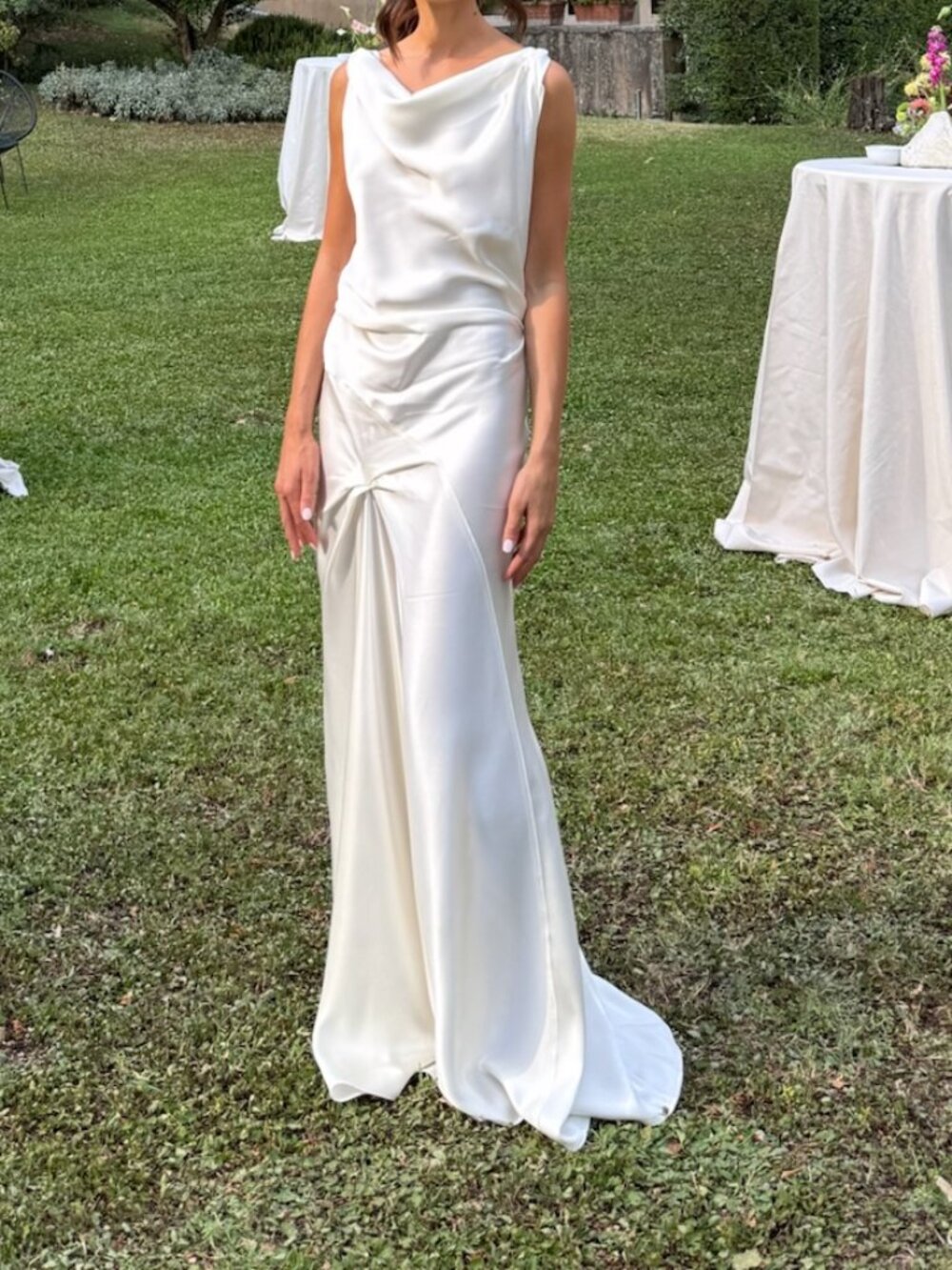 Victoria Beckham Cowl Neck Long Dress, Ivory, US 0